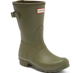 **NEW* HUNTER Womens Original Short Back Adjustable Rain Boots Olive Green 10